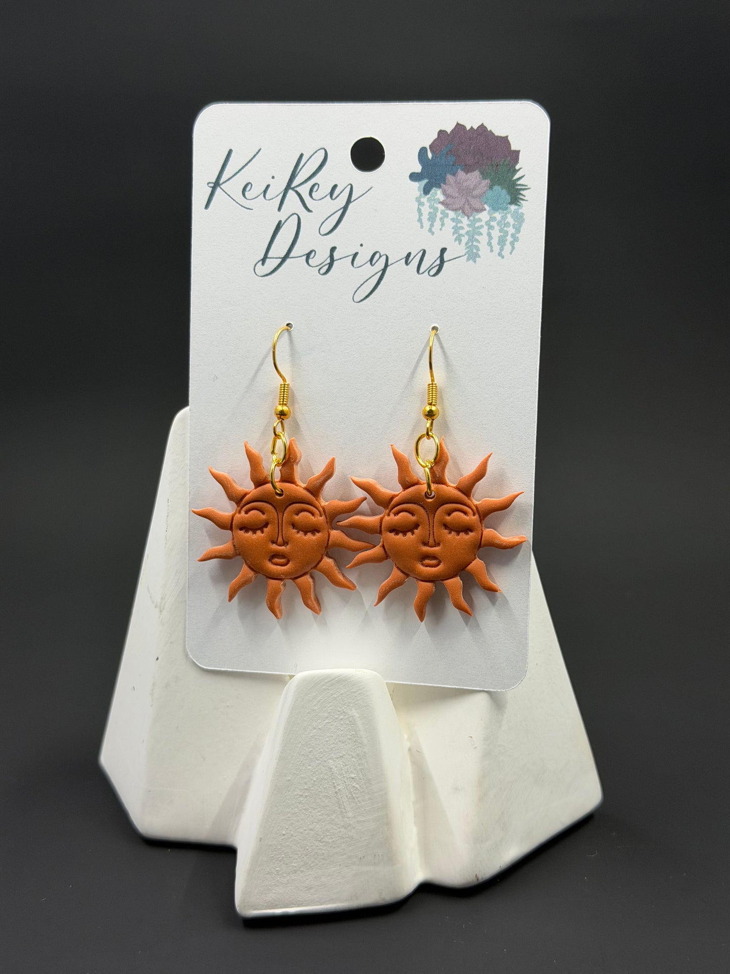 Terracotta Sun Face Polymer Clay Dangle Earrings | Resin-Coated Statement Earrings | Handmade Celestial Earrings | Lightweight Boho Jewelry