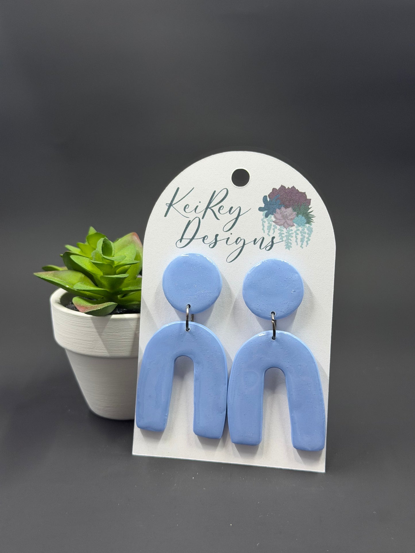 Blue Pearl Arch Polymer Clay Dangle Earrings | Resin-Coated Statement Earrings | Handmade Geometric Earrings | Lightweight Modern Jewelry