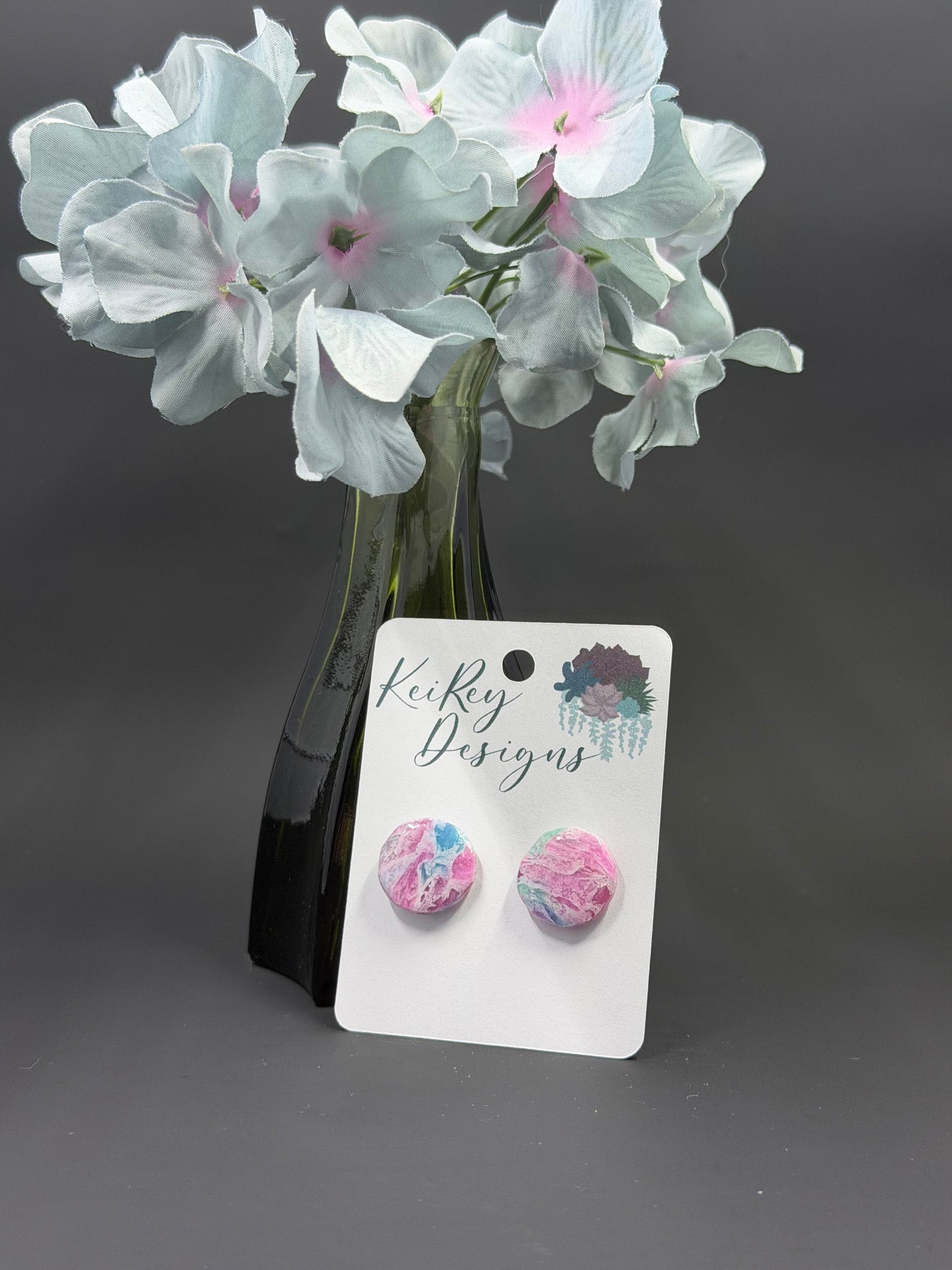 Pastel Marble Circle Polymer Clay Stud Earrings | Resin-Coated Statement Earrings | Handmade Watercolor Earrings | Lightweight Everyday Jewelry