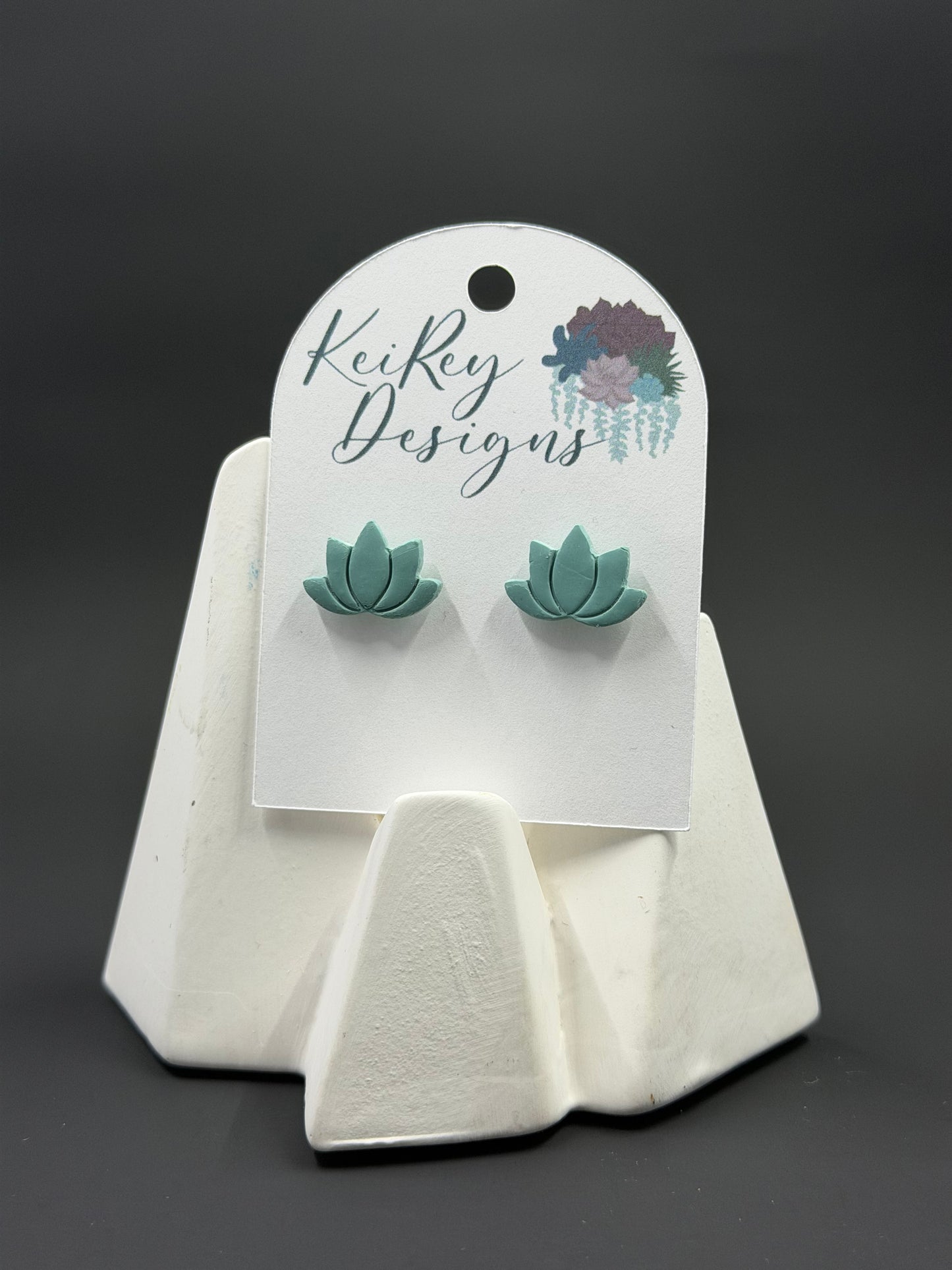 Sage Green Lotus Flower Polymer Clay Stud Earrings | Handmade Floral Stud Earrings | Lightweight Botanical Earrings | Minimalist Nature Jewelry