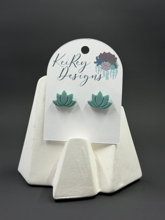 Sage Green Lotus Flower Polymer Clay Stud Earrings | Handmade Floral Stud Earrings | Lightweight Botanical Earrings | Minimalist Nature Jewelry