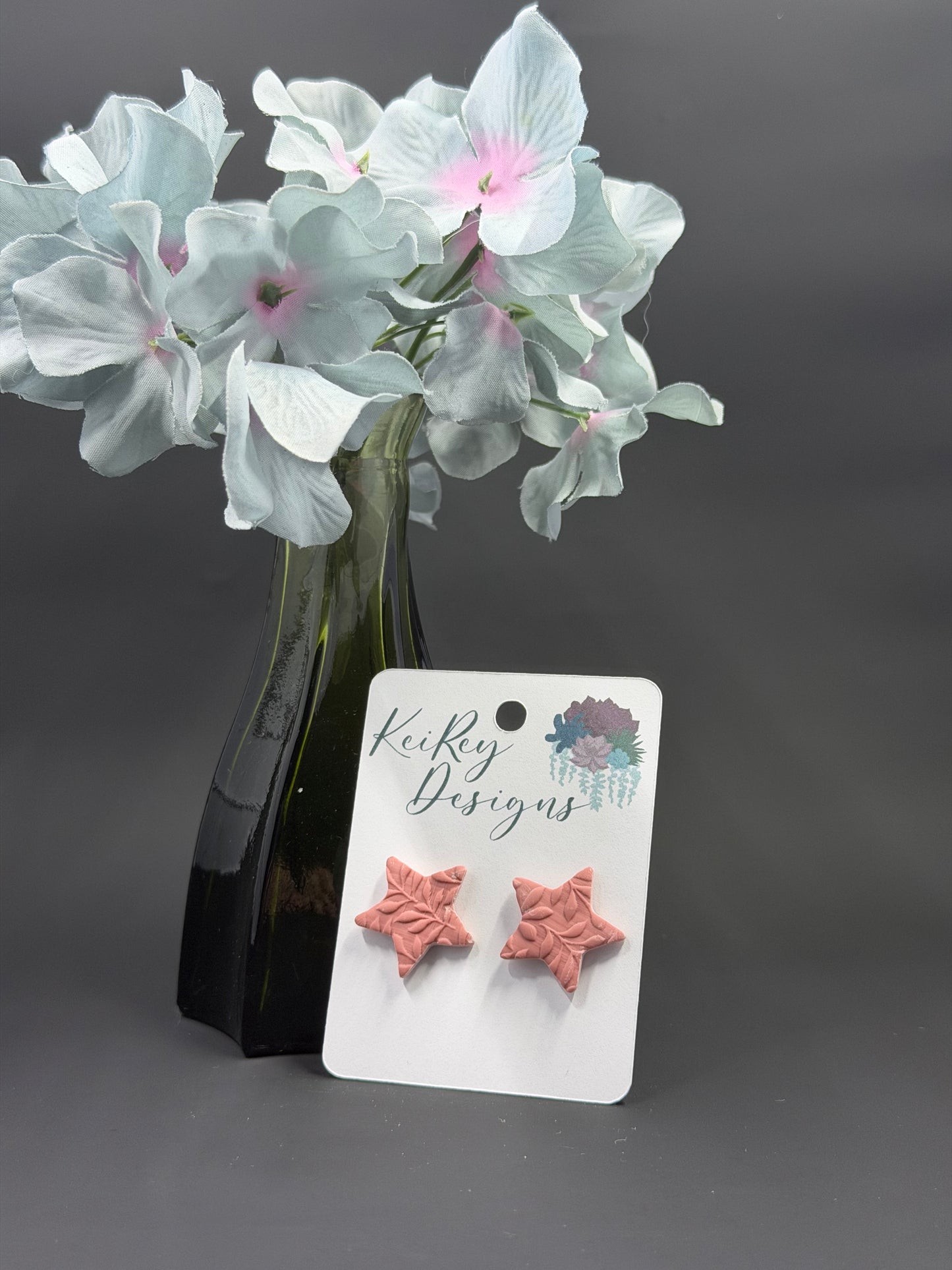 Dusty Rose Star Polymer Clay Stud Earrings | Handmade Botanical Embossed Earrings | Lightweight Celestial Earrings | Minimalist Floral Jewelry