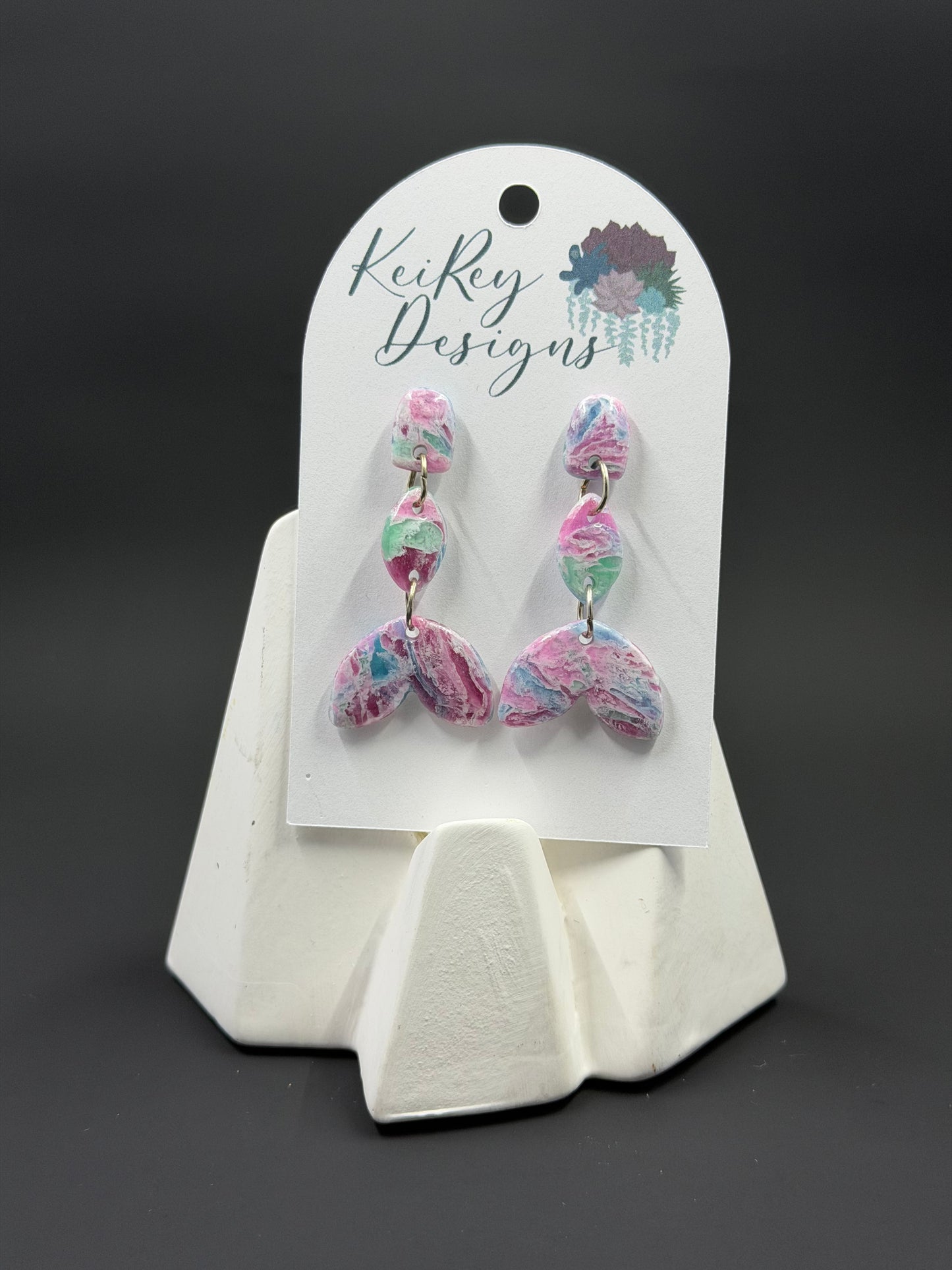 Pink Mermaid Tail Polymer Clay Dangle Earrings | Resin-Coated Statement Earrings | Handmade Whimsical Earrings | Lightweight Ocean Jewelry