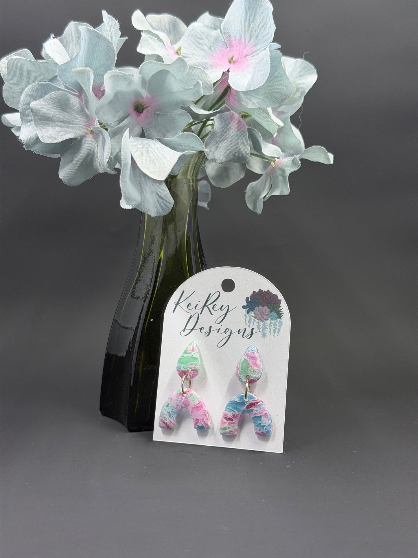 Pastel Marble Arch Polymer Clay Dangle Earrings | Resin-Coated Statement Earrings | Handmade Two-Tier Watercolor Earrings | Lightweight Boho Jewelry
