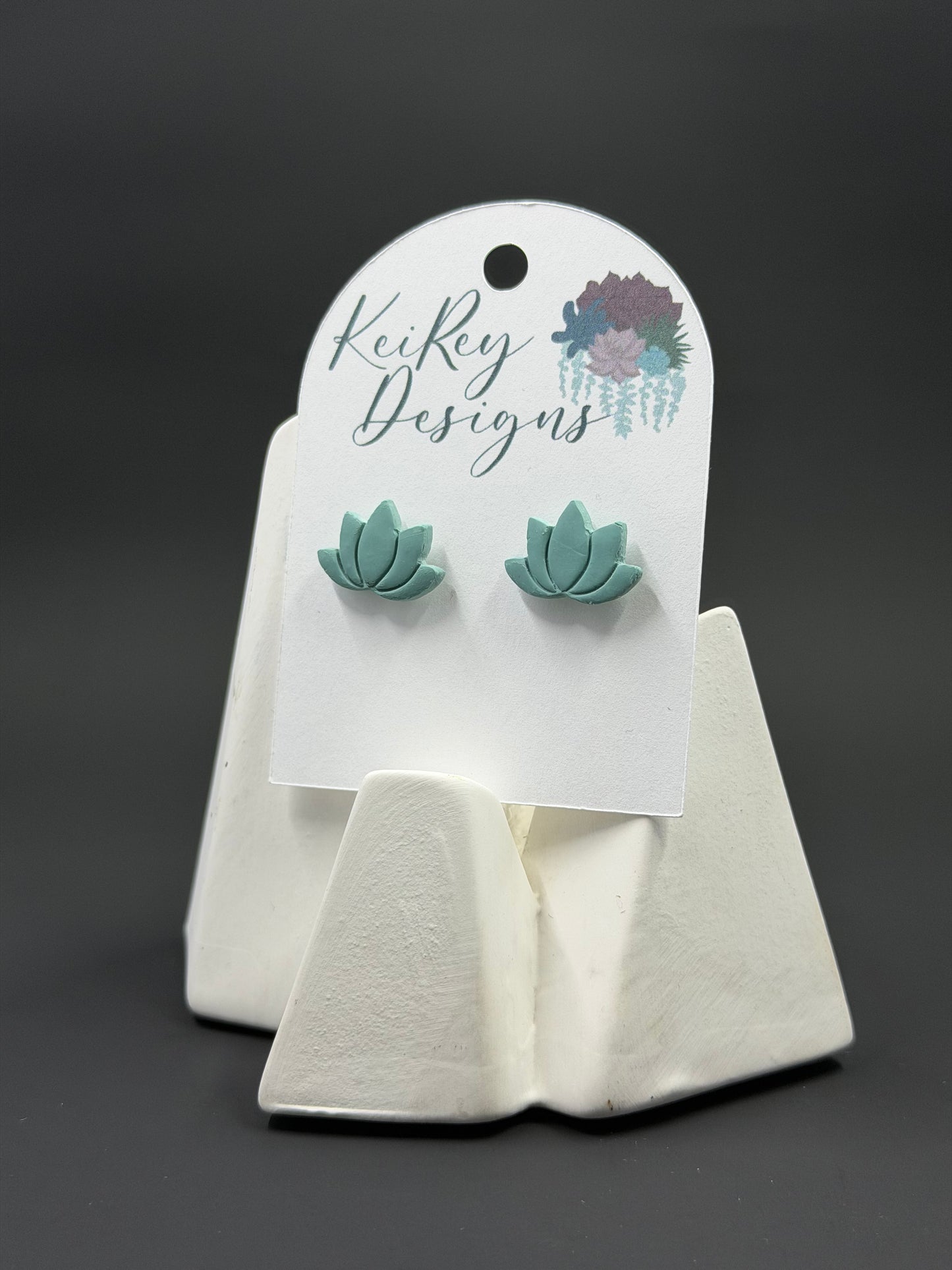 Sage Green Lotus Flower Polymer Clay Stud Earrings | Handmade Floral Stud Earrings | Lightweight Botanical Earrings | Minimalist Nature Jewelry