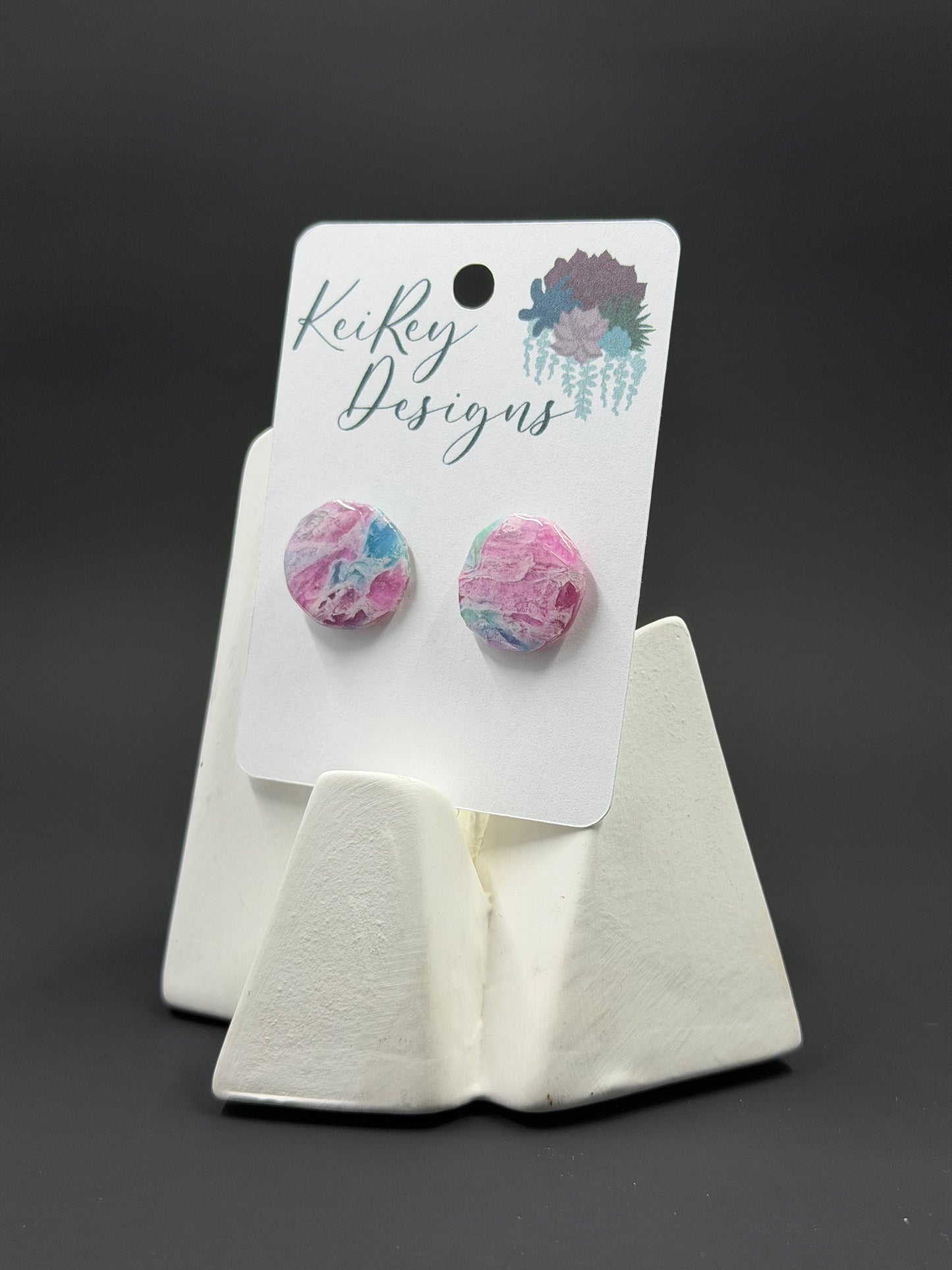 Pastel Marble Circle Polymer Clay Stud Earrings | Resin-Coated Statement Earrings | Handmade Watercolor Earrings | Lightweight Everyday Jewelry