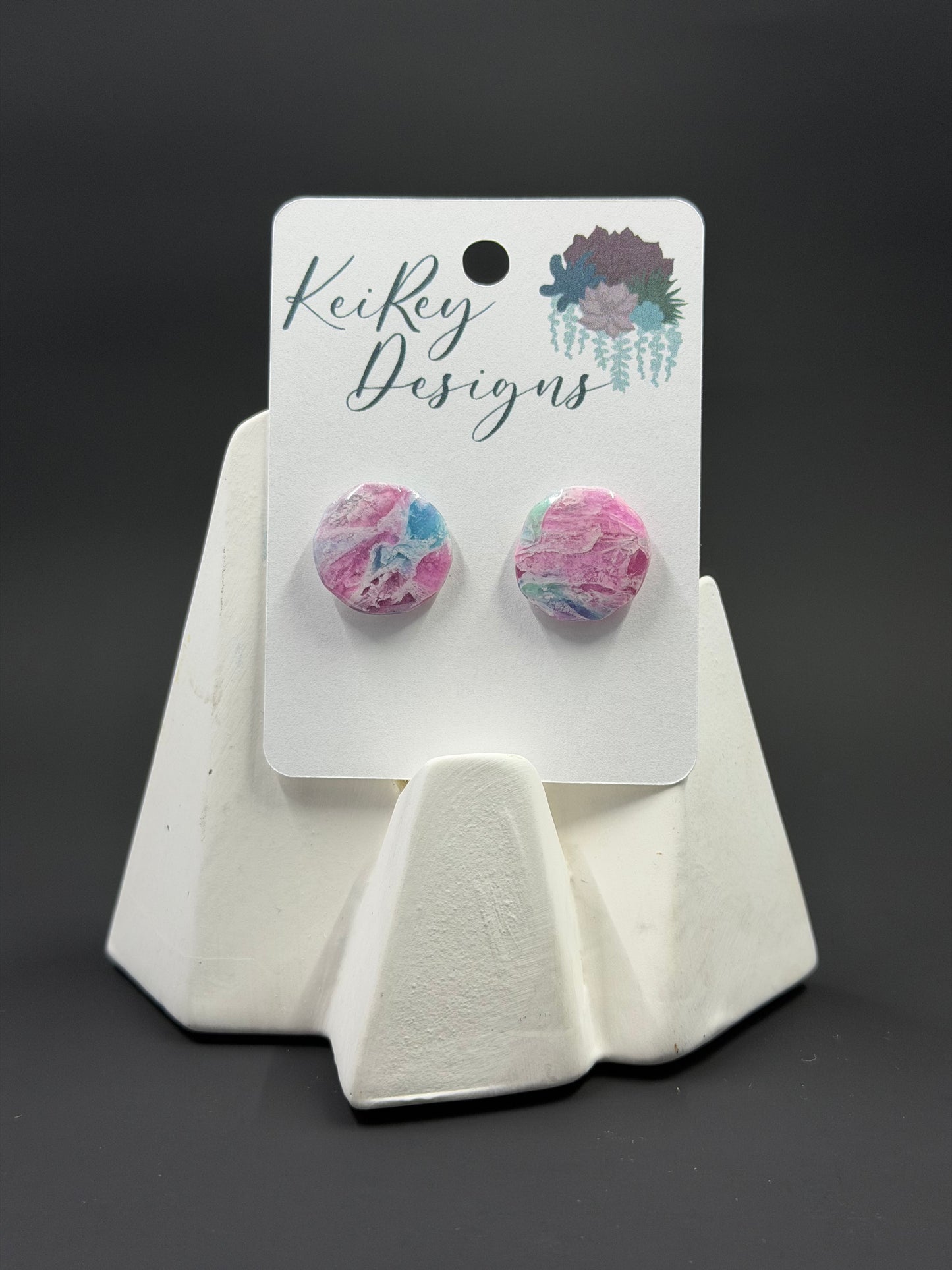 Pastel Marble Circle Polymer Clay Stud Earrings | Resin-Coated Statement Earrings | Handmade Watercolor Earrings | Lightweight Everyday Jewelry