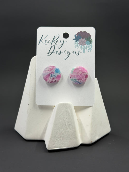 Pastel Marble Circle Polymer Clay Stud Earrings | Resin-Coated Statement Earrings | Handmade Watercolor Earrings | Lightweight Everyday Jewelry