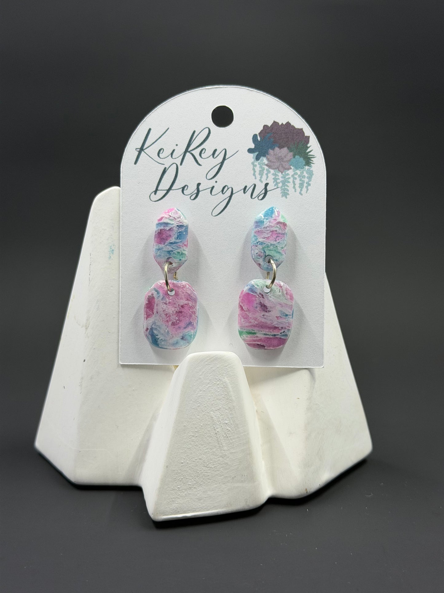 Pastel Marble Oval Polymer Clay Dangle Earrings | Resin-Coated Statement Earrings | Handmade Two-Tier Watercolor Earrings | Lightweight Everyday Jewelry