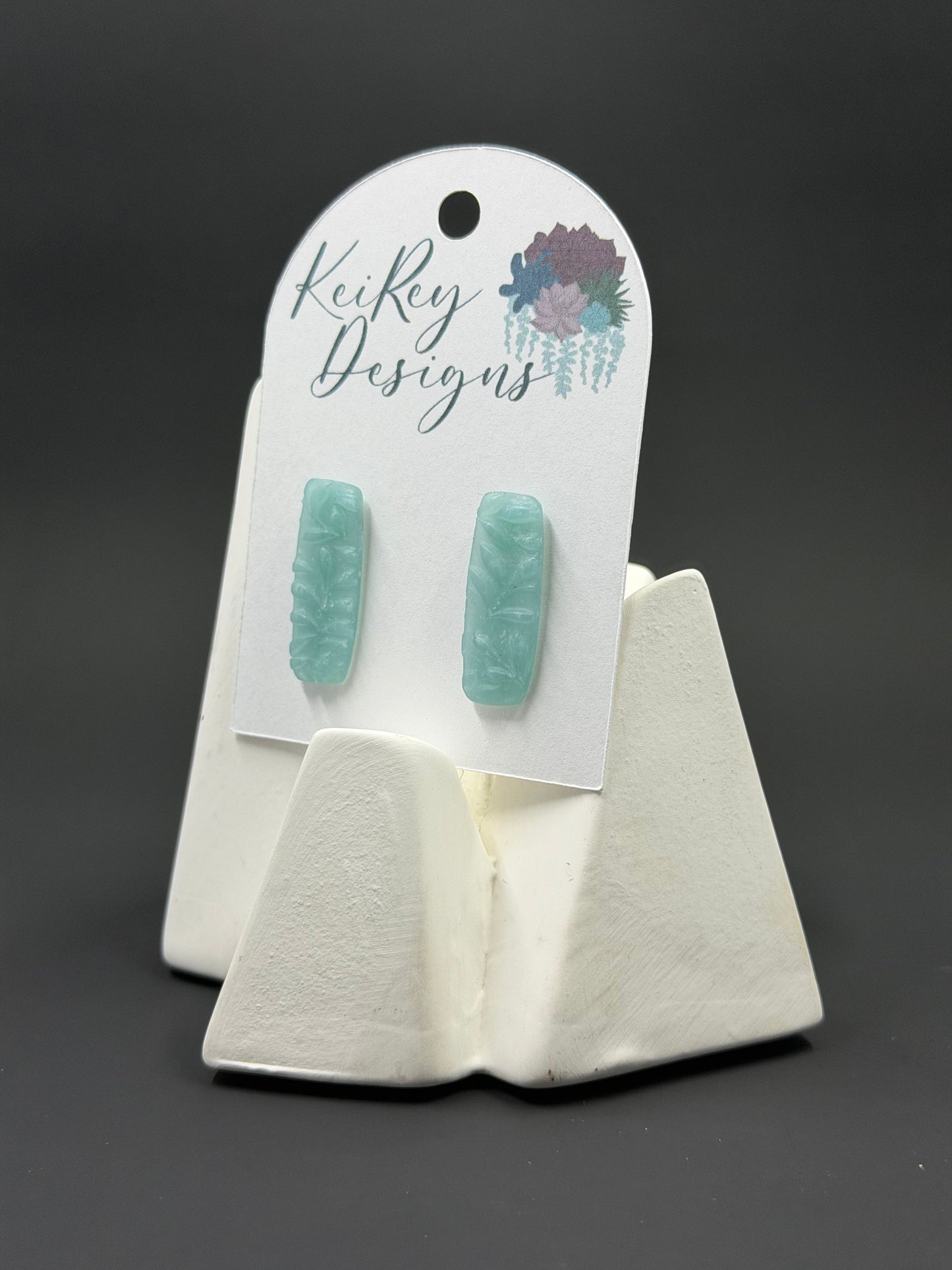Frosted Sea Glass Polymer Clay Stud Earrings | Handmade Botanical Embossed Earrings | Lightweight Ocean Earrings | Minimalist Beach Jewelry
