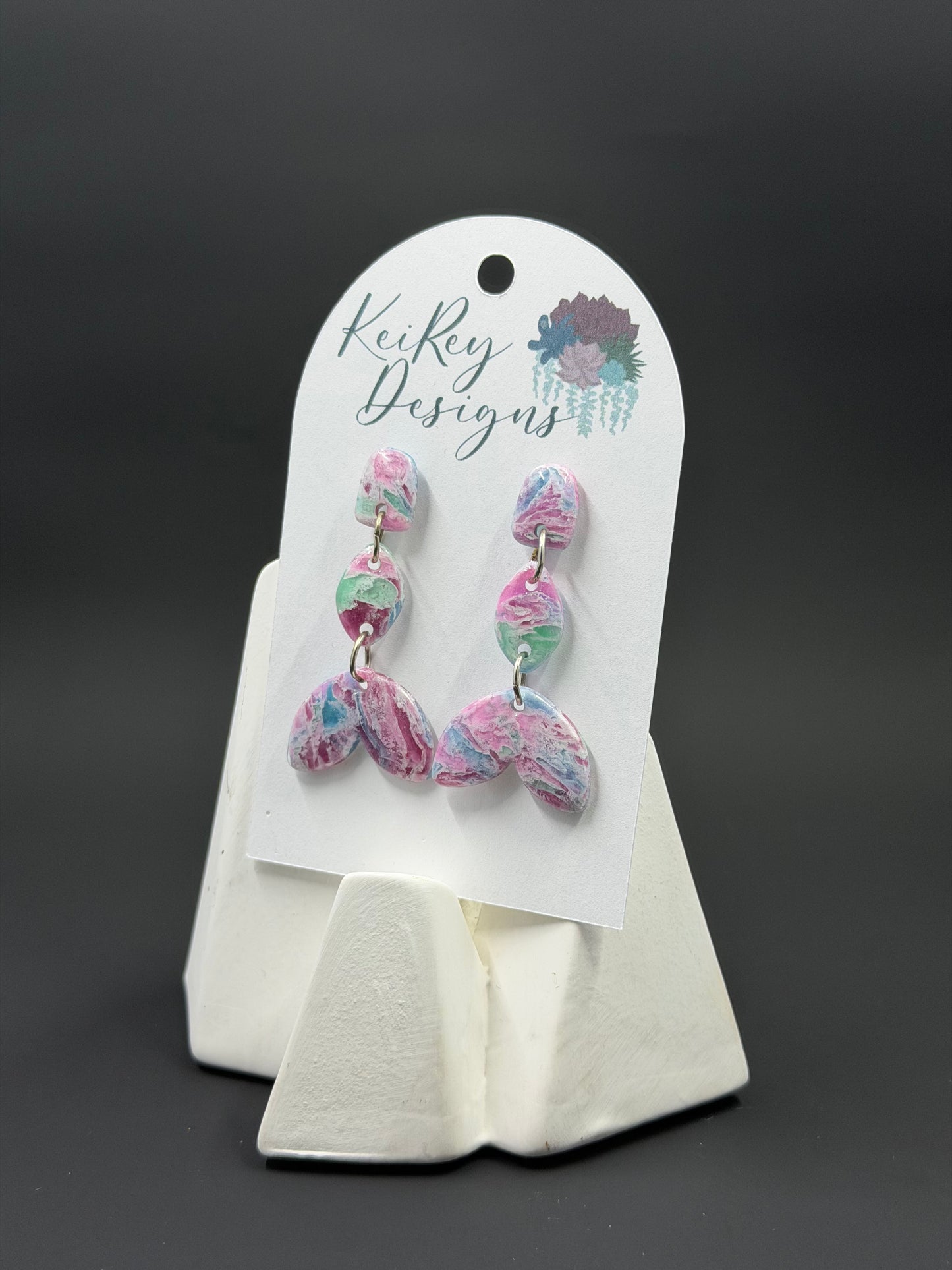 Pink Mermaid Tail Polymer Clay Dangle Earrings | Resin-Coated Statement Earrings | Handmade Whimsical Earrings | Lightweight Ocean Jewelry