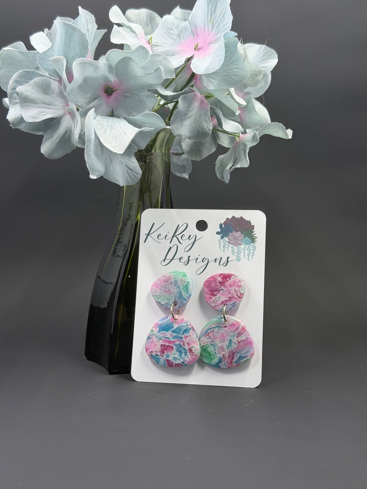Pastel Marble Circle Polymer Clay Dangle Earrings | Resin-Coated Statement Earrings | Handmade Two-Tier Watercolor Earrings | Lightweight Boho Jewelry