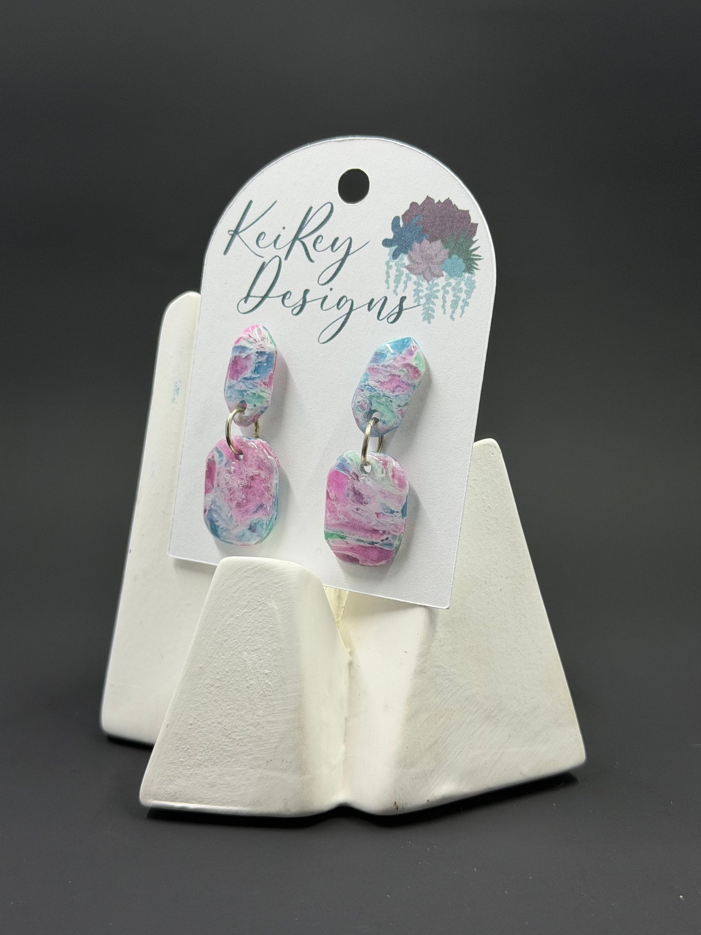 Pastel Marble Oval Polymer Clay Dangle Earrings | Resin-Coated Statement Earrings | Handmade Two-Tier Watercolor Earrings | Lightweight Everyday Jewelry