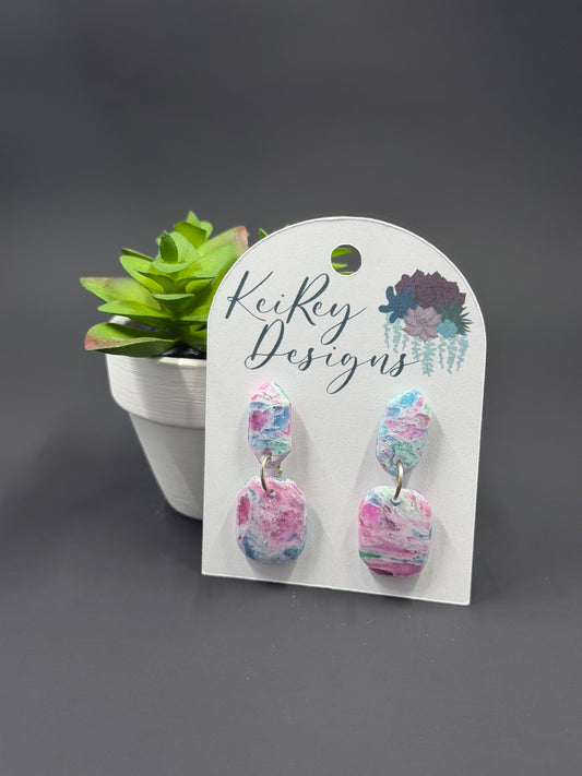 Pastel Marble Oval Polymer Clay Dangle Earrings | Resin-Coated Statement Earrings | Handmade Two-Tier Watercolor Earrings | Lightweight Everyday Jewelry