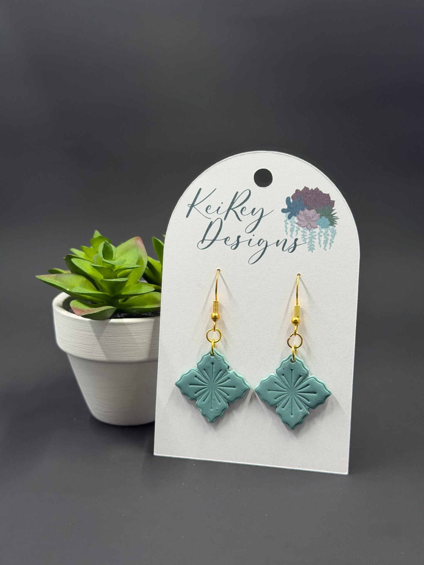 Teal Mandala Polymer Clay Dangle Earrings | Resin-Coated Statement Earrings | Handmade Geometric Floral Earrings | Lightweight Boho Jewelry