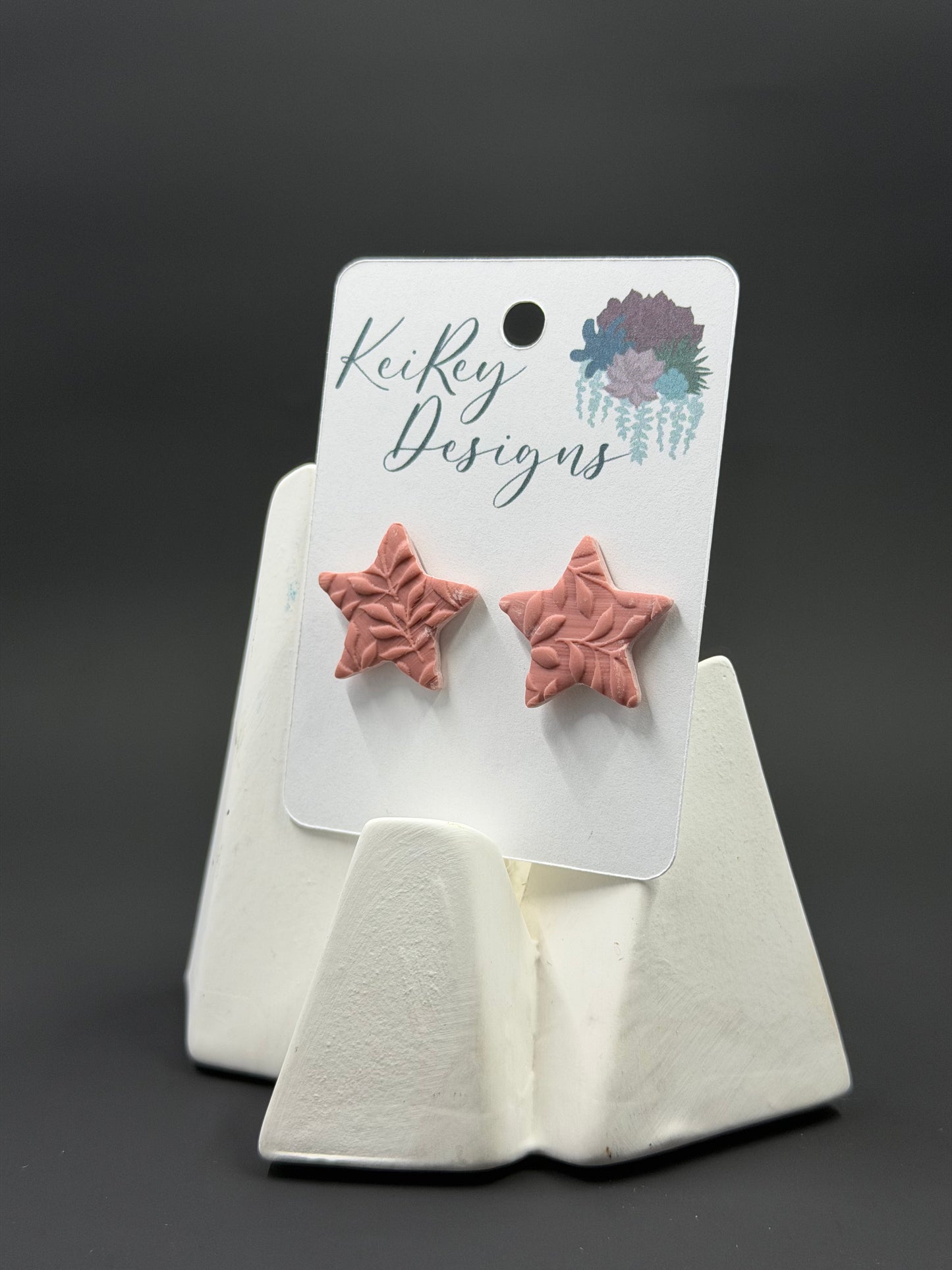 Dusty Rose Star Polymer Clay Stud Earrings | Handmade Botanical Embossed Earrings | Lightweight Celestial Earrings | Minimalist Floral Jewelry