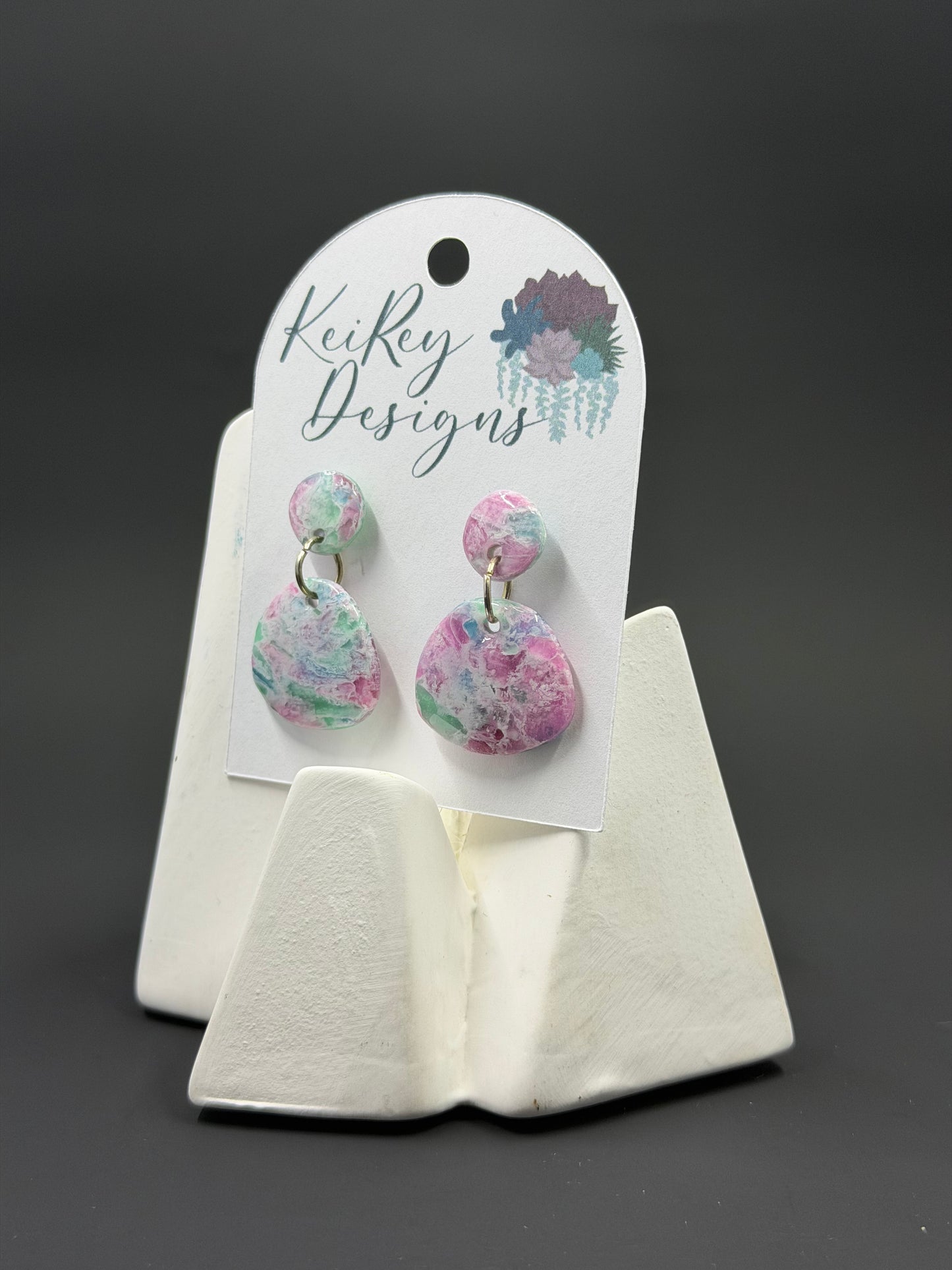 Pastel Marble Mini Circle Polymer Clay Dangle Earrings | Resin-Coated Statement Earrings | Handmade Two-Tier Watercolor Earrings | Lightweight Everyday Jewelry
