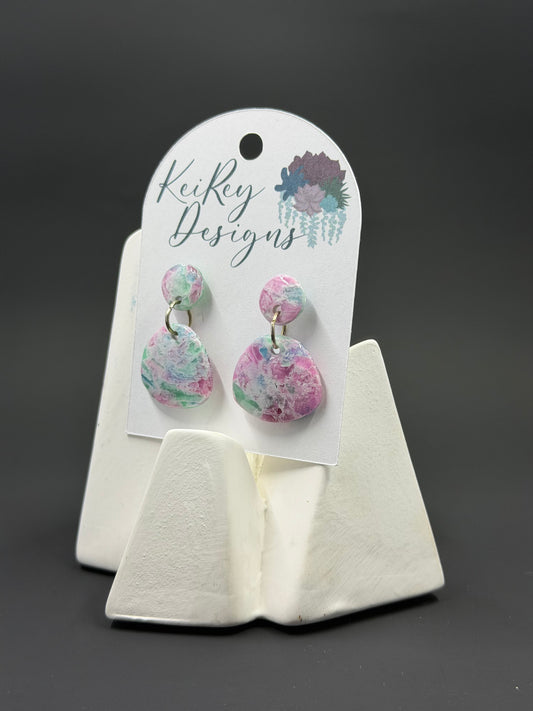 Pastel Marble Mini Circle Polymer Clay Dangle Earrings | Resin-Coated Statement Earrings | Handmade Two-Tier Watercolor Earrings | Lightweight Everyday Jewelry