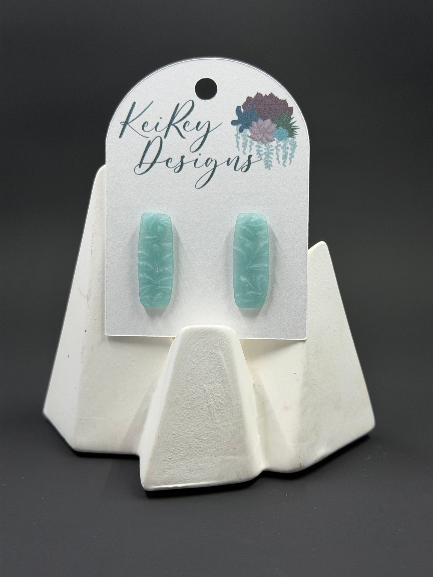 Frosted Sea Glass Polymer Clay Stud Earrings | Handmade Botanical Embossed Earrings | Lightweight Ocean Earrings | Minimalist Beach Jewelry
