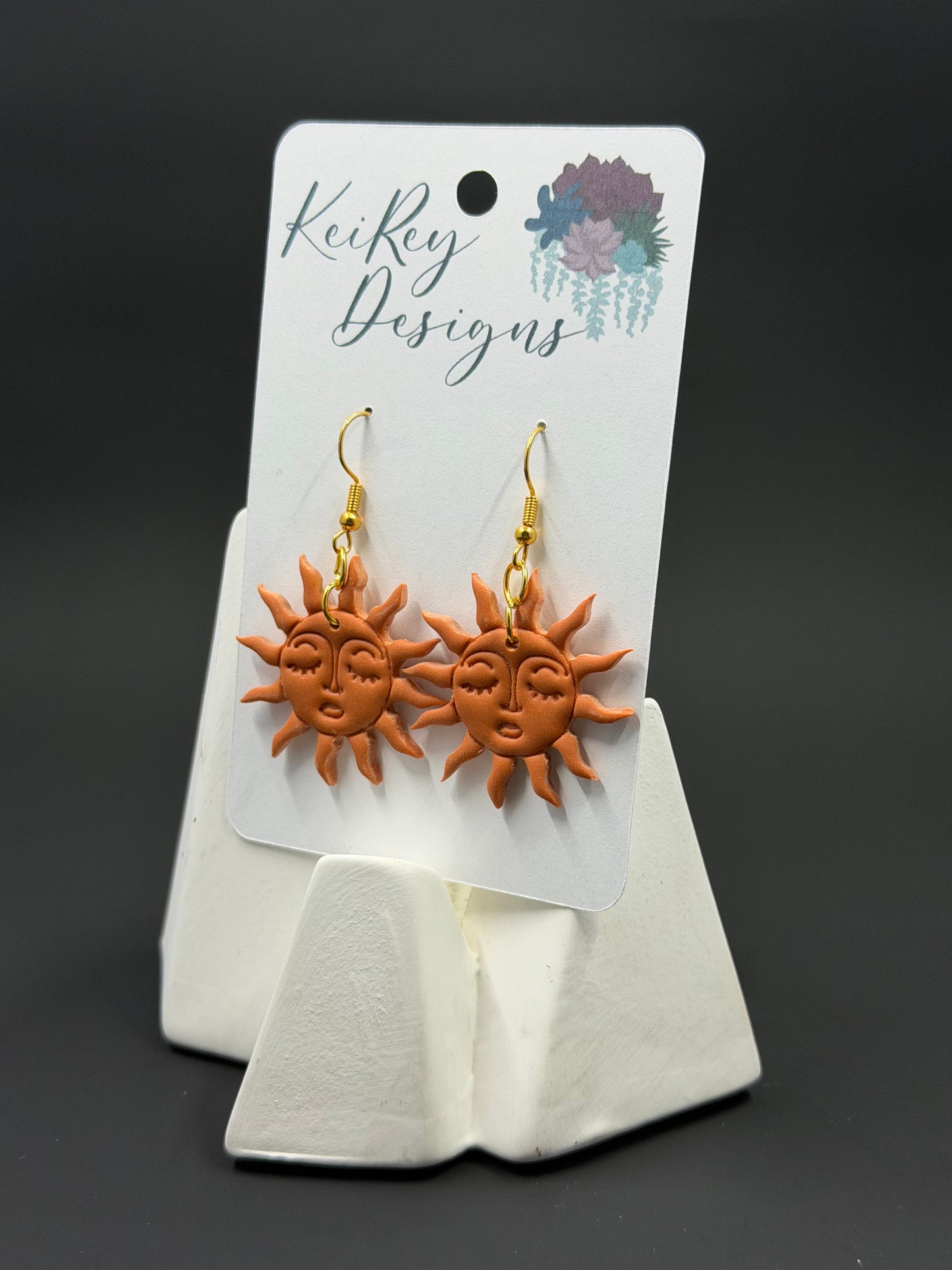 Terracotta Sun Face Polymer Clay Dangle Earrings | Resin-Coated Statement Earrings | Handmade Celestial Earrings | Lightweight Boho Jewelry