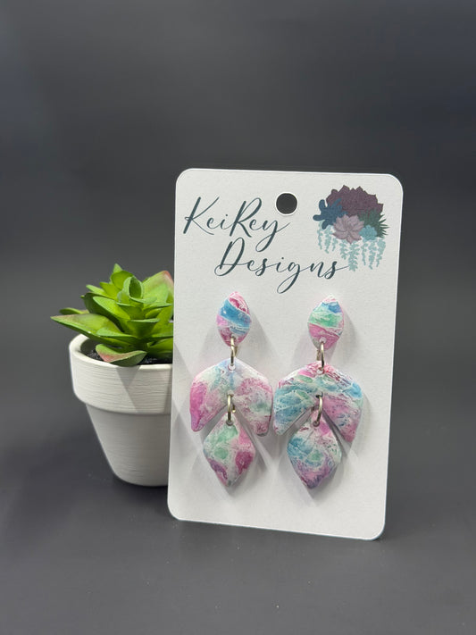 Pastel Marble Polymer Clay Dangle Earrings | Resin-Coated Statement Earrings | Handmade Three-Tier Drop Earrings | Lightweight Watercolor Jewelry
