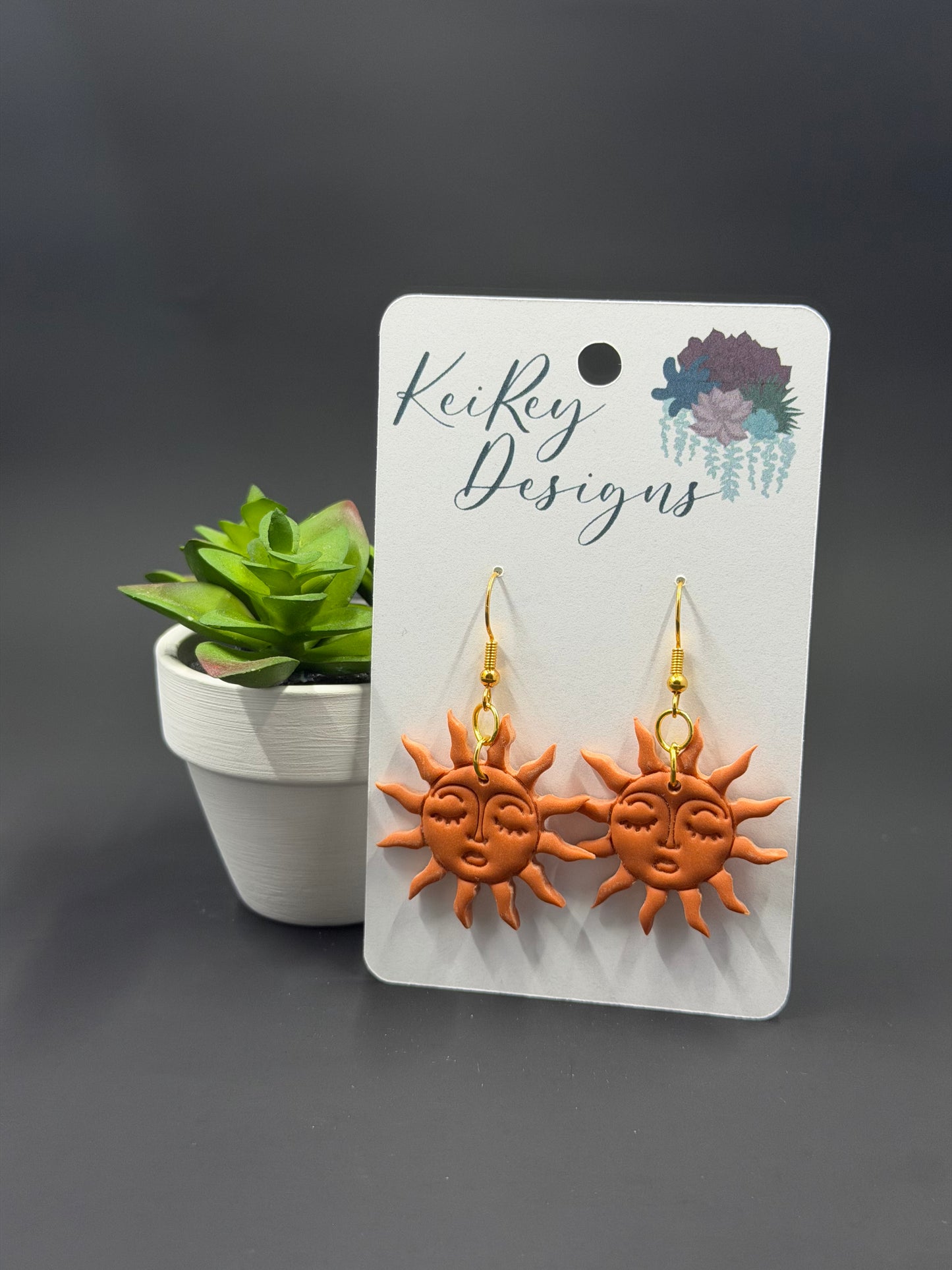 Terracotta Sun Face Polymer Clay Dangle Earrings | Resin-Coated Statement Earrings | Handmade Celestial Earrings | Lightweight Boho Jewelry