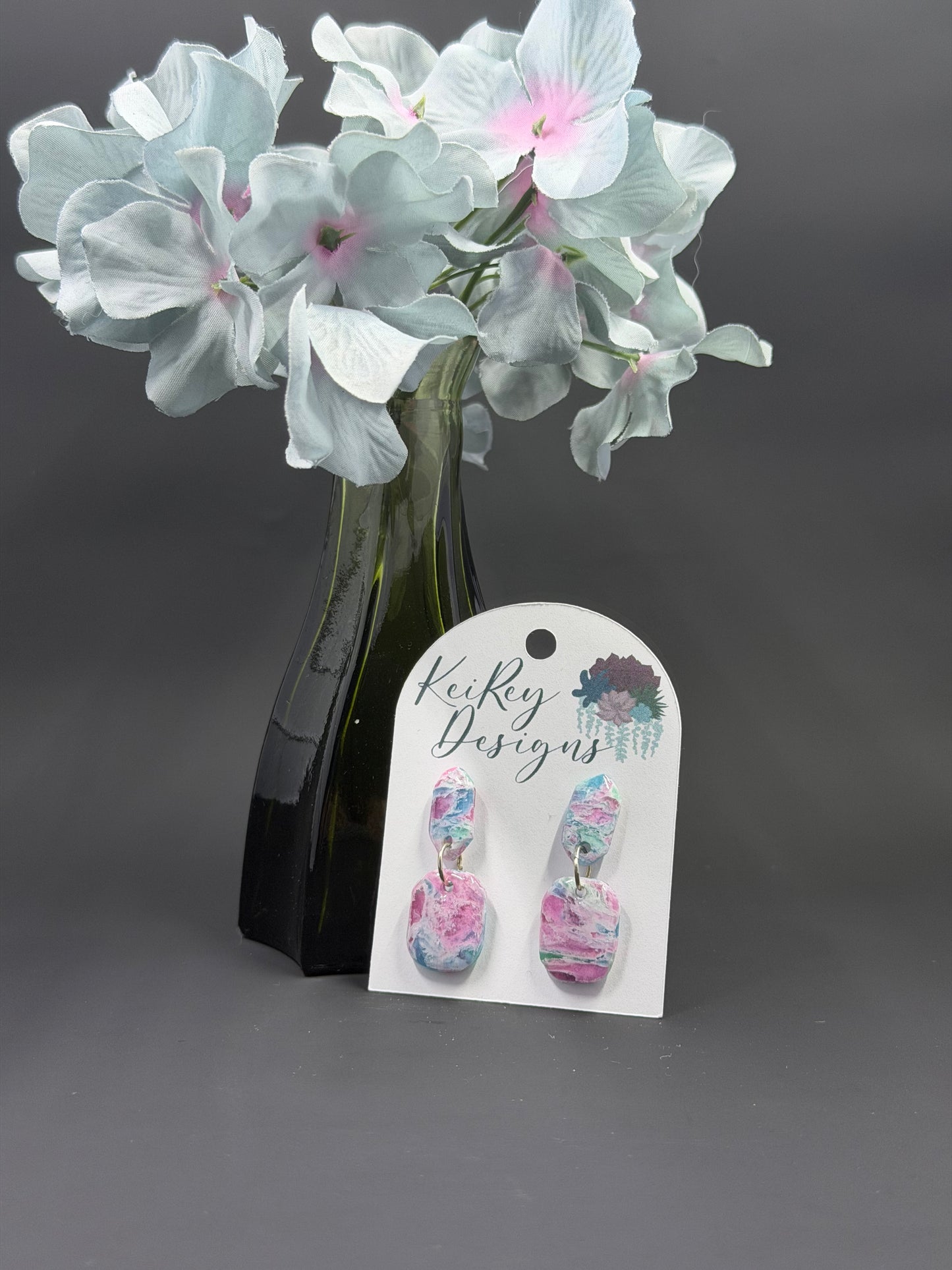 Pastel Marble Oval Polymer Clay Dangle Earrings | Resin-Coated Statement Earrings | Handmade Two-Tier Watercolor Earrings | Lightweight Everyday Jewelry