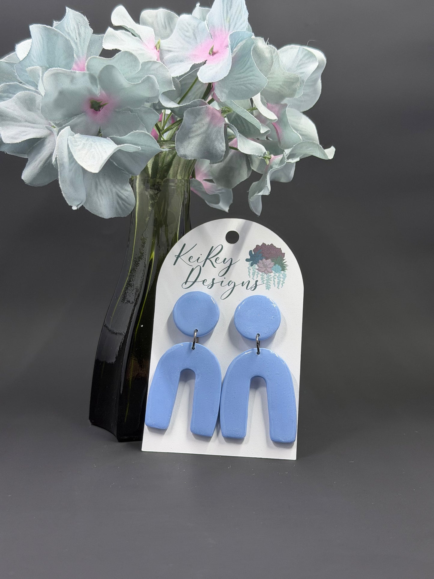Blue Pearl Arch Polymer Clay Dangle Earrings | Resin-Coated Statement Earrings | Handmade Geometric Earrings | Lightweight Modern Jewelry