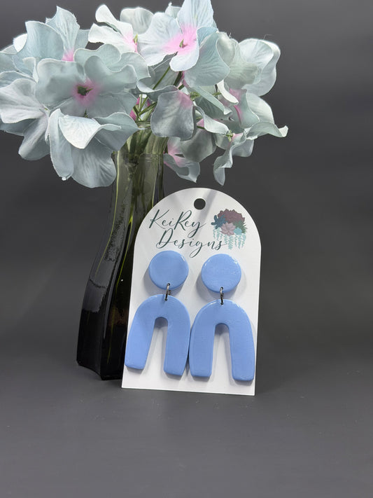 Blue Pearl Arch Polymer Clay Dangle Earrings | Resin-Coated Statement Earrings | Handmade Geometric Earrings | Lightweight Modern Jewelry