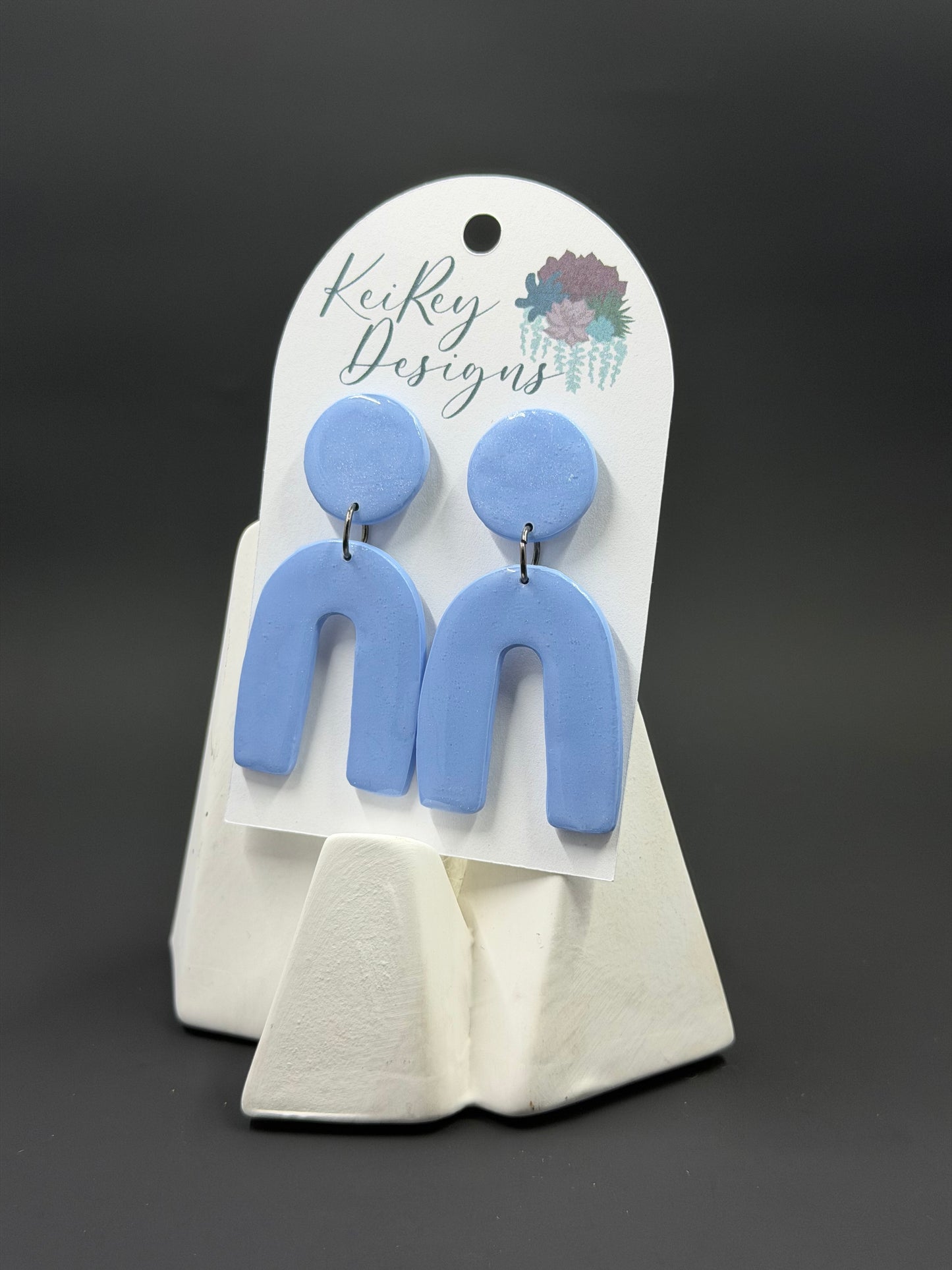 Blue Pearl Arch Polymer Clay Dangle Earrings | Resin-Coated Statement Earrings | Handmade Geometric Earrings | Lightweight Modern Jewelry