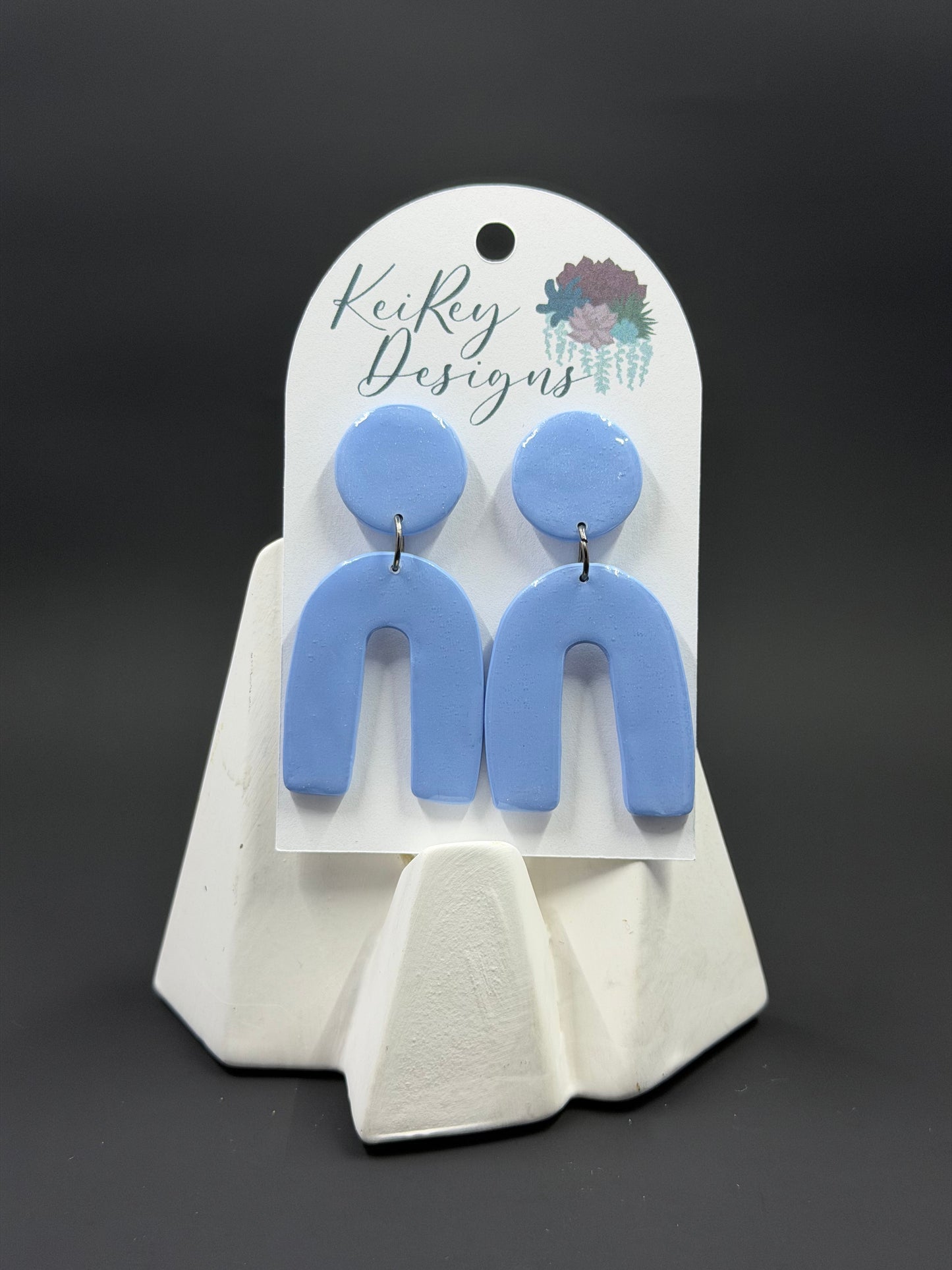 Blue Pearl Arch Polymer Clay Dangle Earrings | Resin-Coated Statement Earrings | Handmade Geometric Earrings | Lightweight Modern Jewelry