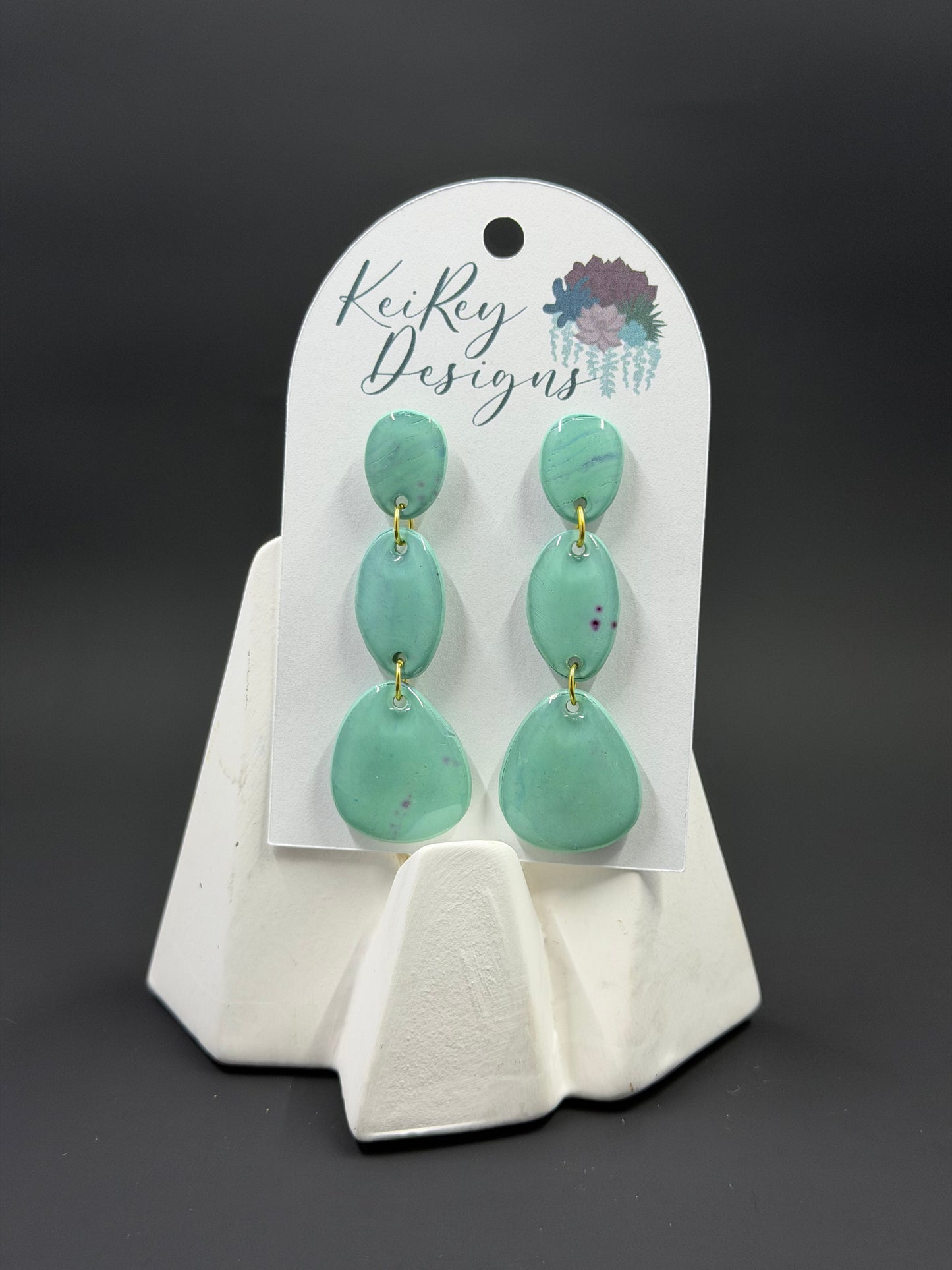 Mint Green Polymer Clay Statement Earrings | Resin-Coated Dangle Earrings | Handmade Lightweight Geometric Jewelry | Modern Boho Earrings