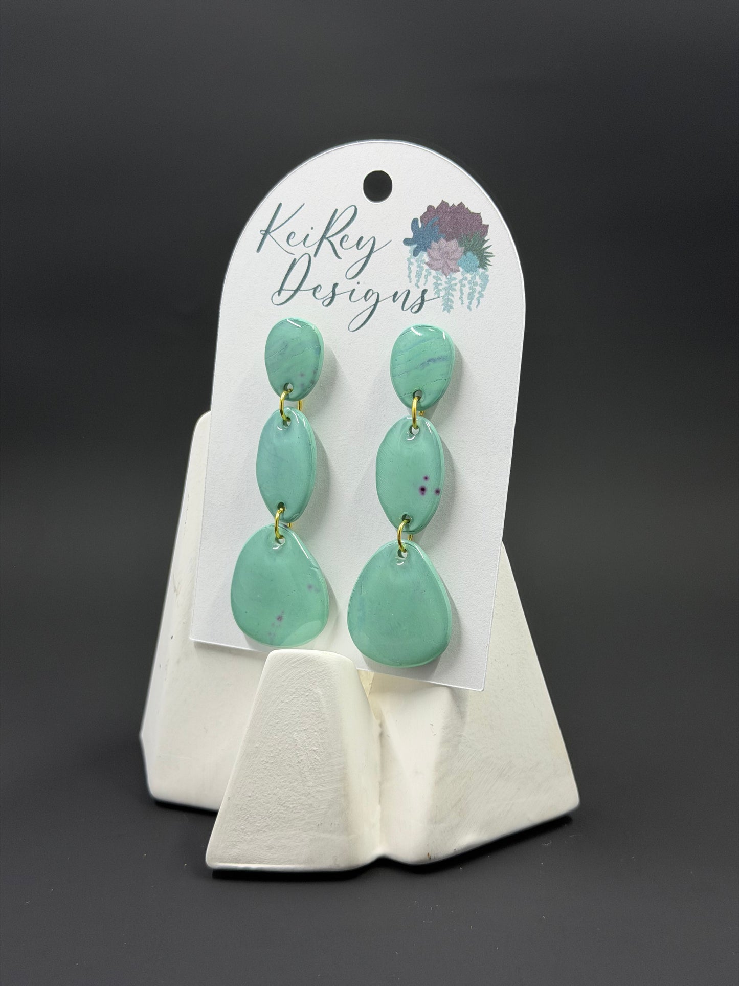 Mint Green Polymer Clay Statement Earrings | Resin-Coated Dangle Earrings | Handmade Lightweight Geometric Jewelry | Modern Boho Earrings