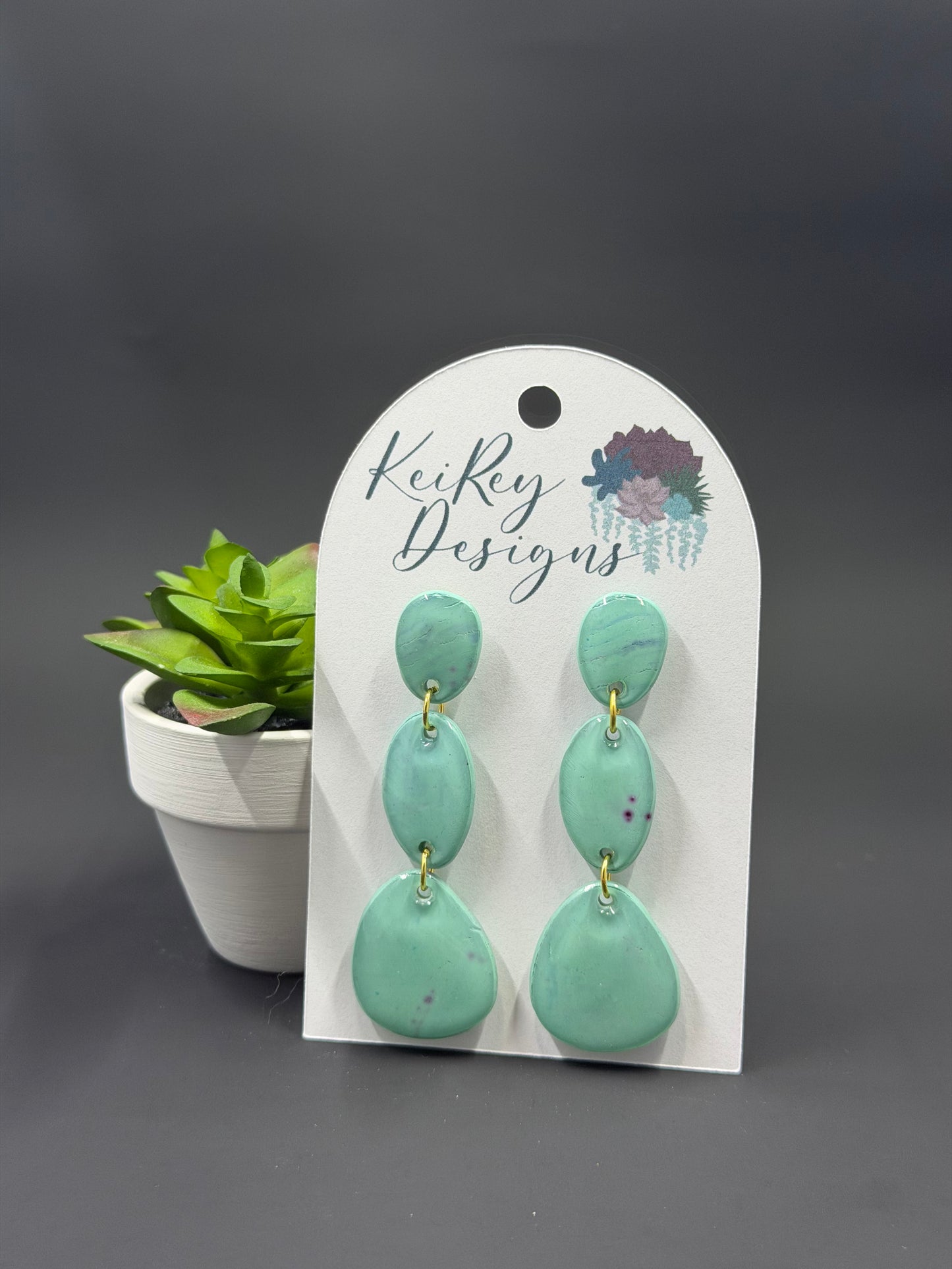 Mint Green Polymer Clay Statement Earrings | Resin-Coated Dangle Earrings | Handmade Lightweight Geometric Jewelry | Modern Boho Earrings